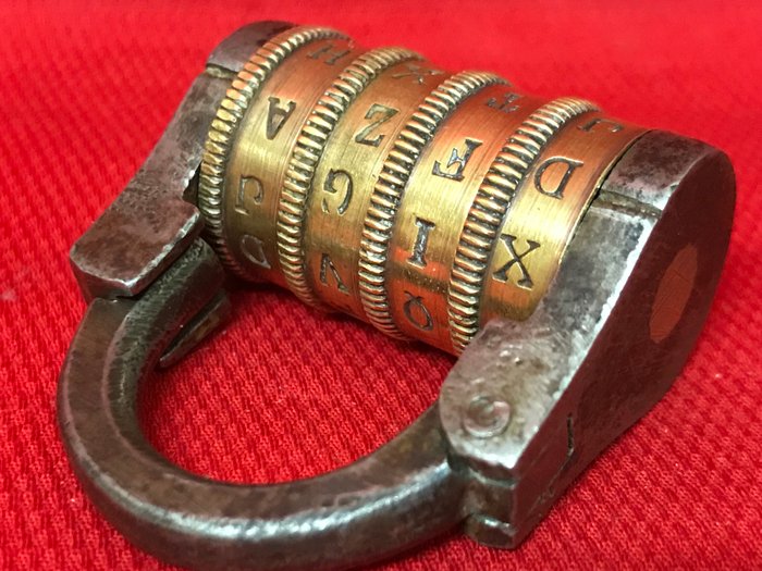 Antique combination lock, cryptex type - iron and brass - England - 19th century
