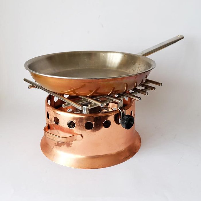 Vintage Swiss Spring heavy copper alcohol portable burner with a pan