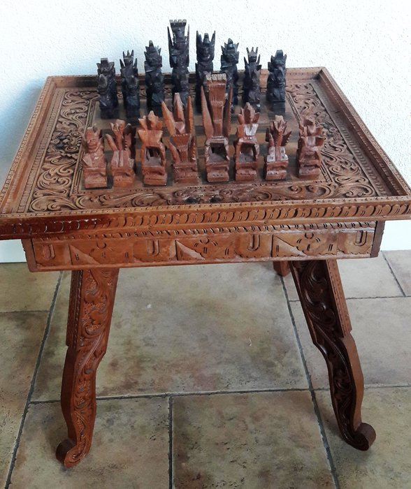 Old handmade Indonesian chess set