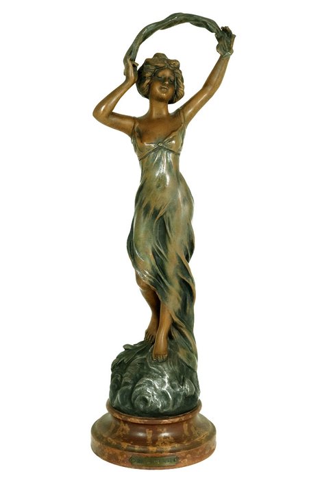 L. Goyeau - Zamak sculpture of a woman titled 'Brise de Mai' - France - ca. 1900