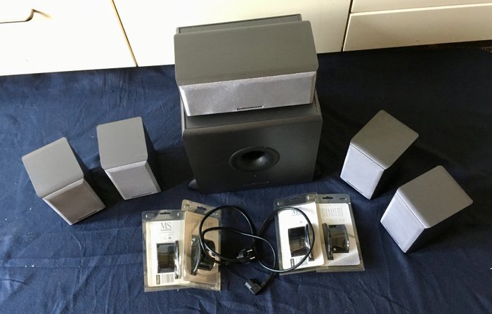Mordaunt Short Premeire 5.1 speaker set MS-302, MS304, MS308 including four (new in packaging) wall brackets and Oehlbach subwoofer cable (5m)