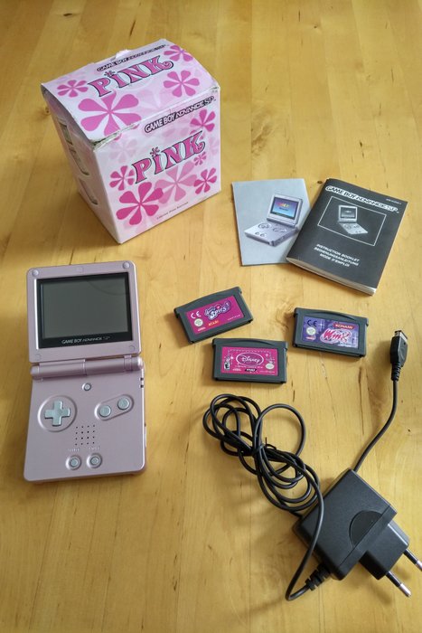 Gameboy advance sp pink, with box and games - Ags-001