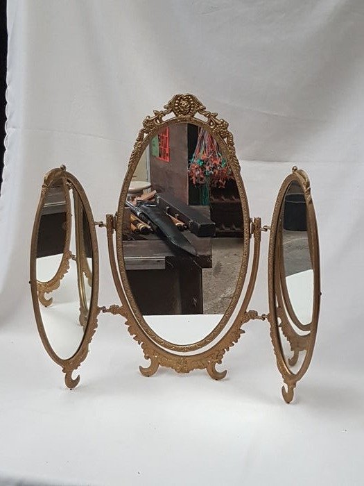 Fold Out Oval Mirror In Gold Coloured, Full Length Tilting Mirror