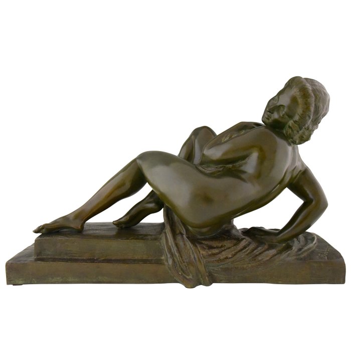 Marcel Bouraine (1886-19468) - Art Deco bronze sculpture - Female nude, bather