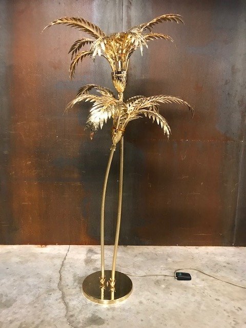 Unknown Designer Palm Tree Floor Lamp, Brass Palm Tree Floor Lamp