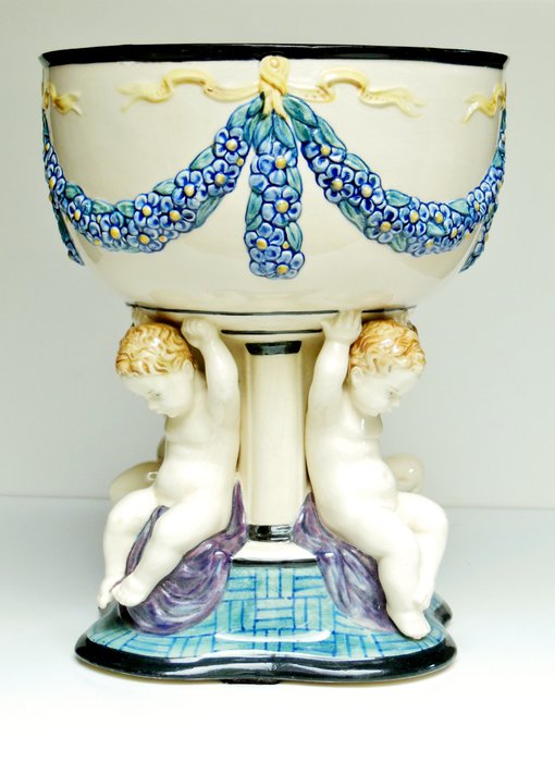 Wilhelm Süs: Karlsruhe majolica - Large Art Nouveau centrepiece bowl / cup - Viennese style à la Powolny