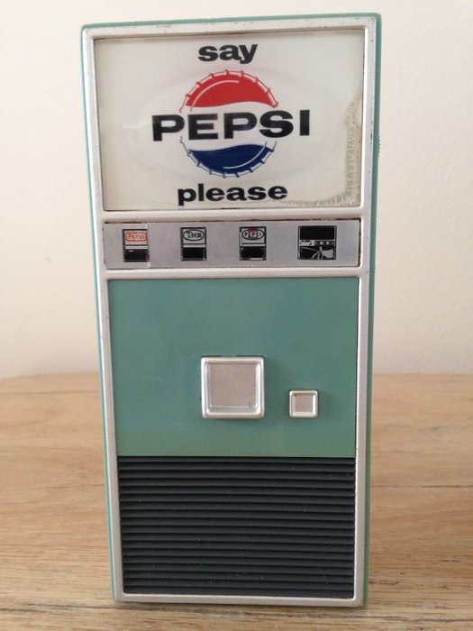 Vintage Pepsi Vending Machine Transistor Radio USA zeldzaam jaren 60 leder hoesje