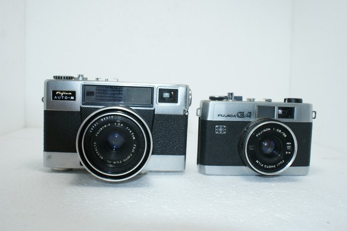 2 fine Fujica cameras: a Fujica 35 Auto M and a Fujica GA, various