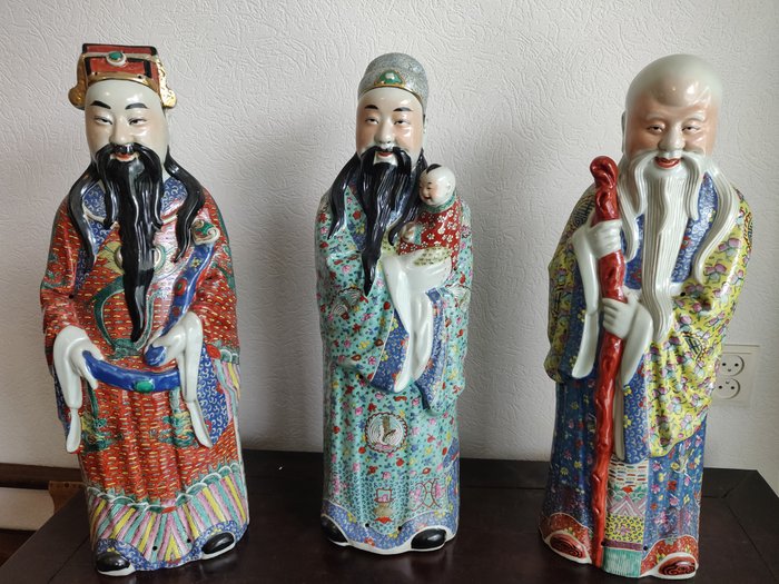 Fu Lu Shou statues - Three Chinese lucky gods - China - late 20th/21st century