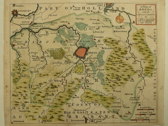 荷兰, 城镇规划 - 布雷达; T. Jefferys - A Plan of Breda with th Adjacent Countries - 1748