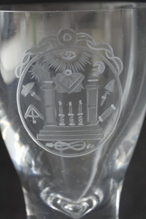 Logen-Glas m Freimaurer-Motiv Freemason Glass 