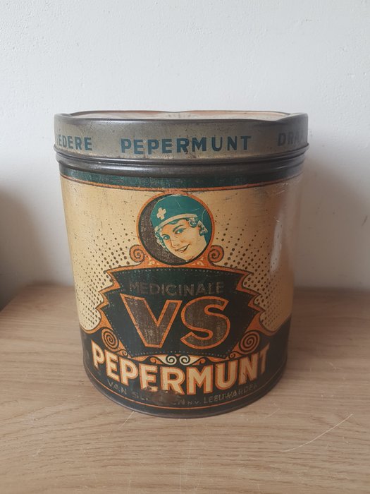 Shop tin for medicinal peppermint - USA - van Slooten's Suikerwerkfabriek N.V. Leeuwarden