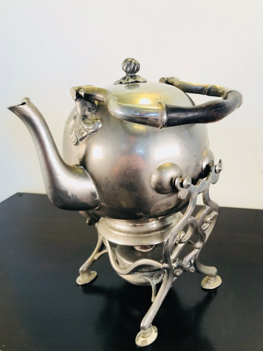 Basse & Fischer - pewter tea pot on stand with burner - Germany - 1st half 20th century