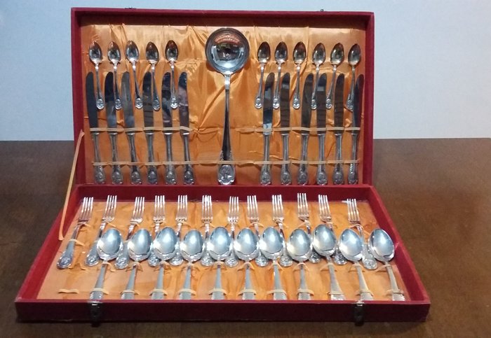 19th century - "Rostfrei" vintage silver plated cutlery set, silver title 800, with original box