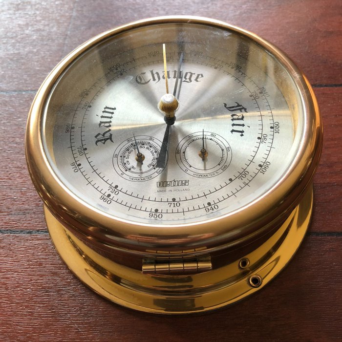 Vetus Holland - Large Vintage Brass Ship Barometer/Hygrometer/Thermometer, the Netherlands, 20th century