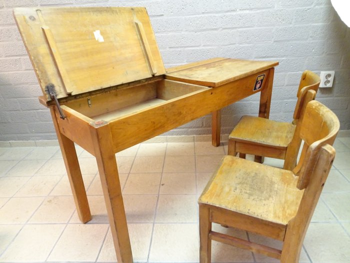 Vintage School Desk With Chairs 1950s Catawiki