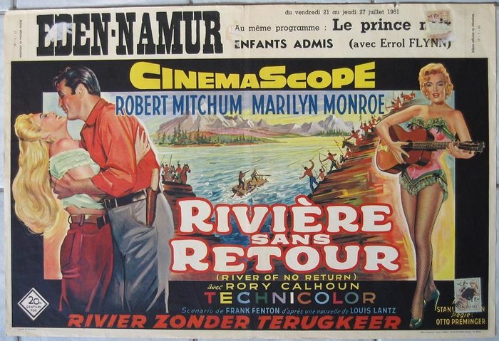 River of no Return, 1954 - Marilyn Monroe / Otto Preminger - Αφίσα, Original Belgian Cinema release
