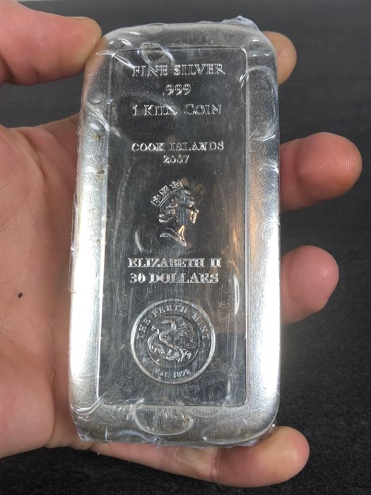 Cook Islands - Heimerle & Meule - $30 - 2007 - 1000 grams, 1 kg silver bar/coin bar, 999 silver