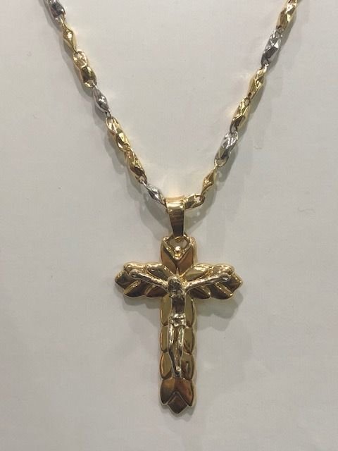 18 kt yellow gold choker necklace and cross - 50 cm - Catawiki