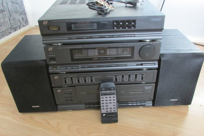 Sansui Compact Hifi Stereo Set C1 met Afstandsbediening & Twee Philips geluidsboxen MCD 395 