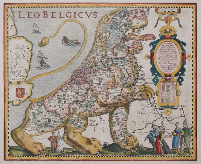 Nederland, XVII-provinsene; Pieter van den Keere - Leo Belgicus - 1617