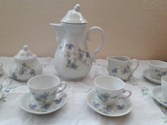 ANCAP - Coffee set in porcelain, flower patterns