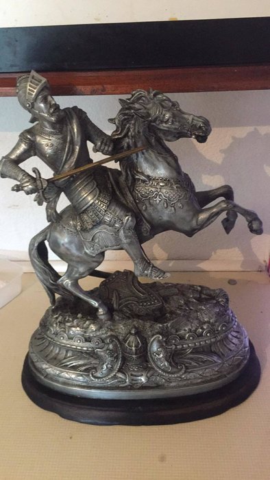 Theodore Doriot a sculpture of a knight on horseback  - Spelter