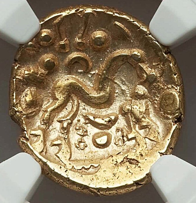 Celtic coins - Gaul, Ambiani. AV stater, c. 59-50 BC (58-55 BC). Gallic War issue - Gold