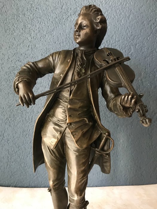 Toegeschreven aan Bruchon -  Skulptur - "Mozart" - Bronsfärgad patinerad zamakskulptur