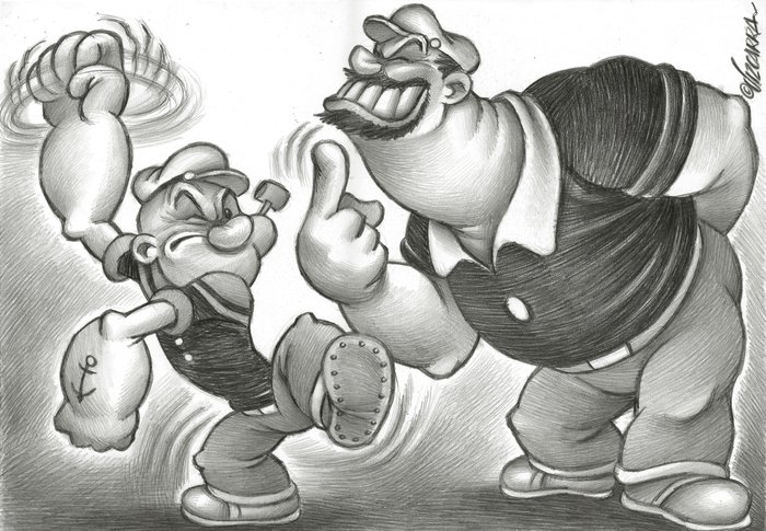 Popeye The Sailor - Popeye & Brutus - Original Drawing - Joan Vizcarra ...