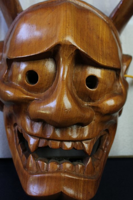 2 Japanese Carved Wood Masks