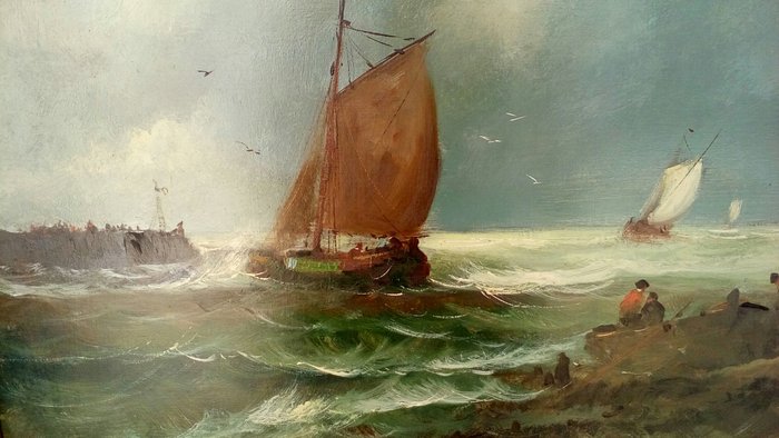 H.van Dongen (1909) - "Vissersboten op woeste zee"