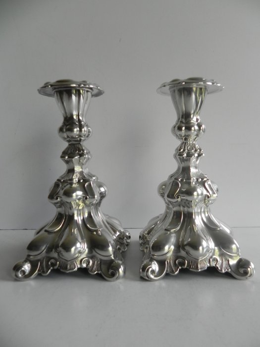 Pair Candlestick - Eénlichts - Silver - Rococo