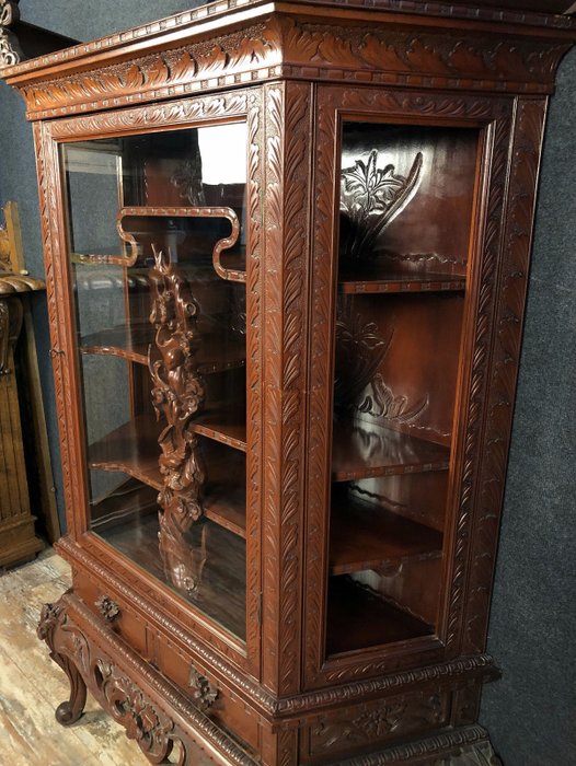 Display Cabinet Bookcase In Sculpted Wood Japan Circa 1900