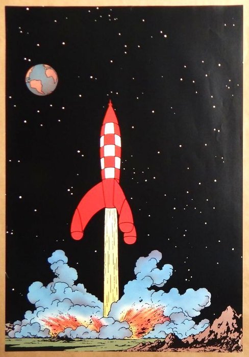 Tintin - Affiche fusée - On a marché sur la lune - (années '90)