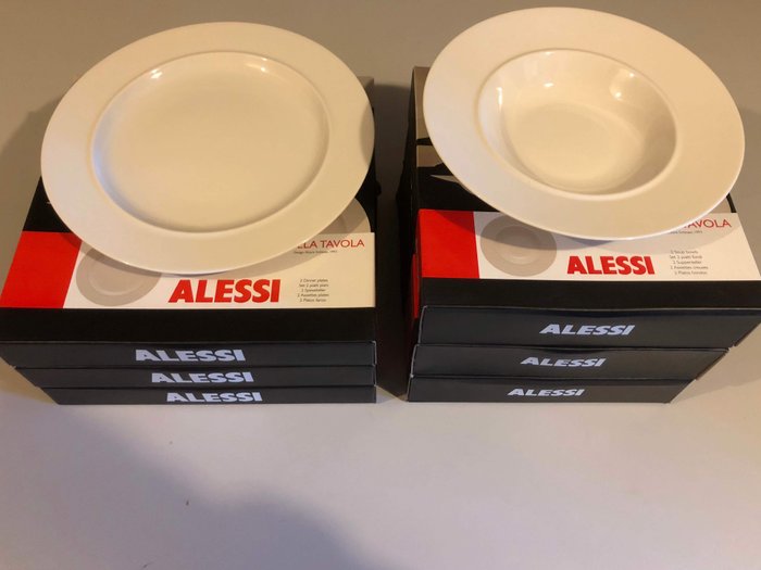 Alessi La Bella Tavola 10-3/4” Dinner Plates Set of 4 Ettore Sottsass 1993 New 