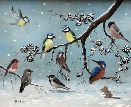Hedendaags H Poeder (1964) - Prachtig schilderij met div Vogels - Catawiki YN-21