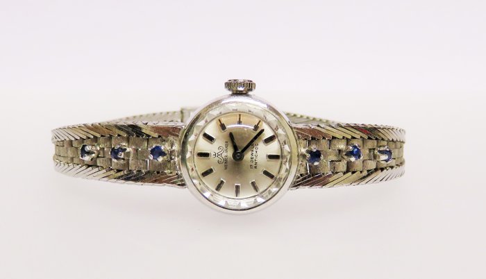 835 Silver MEISTER Anchor Ladies Watch with 835 Silver Bracelet with 6 Genuine Sapphires, total 0.30 ct