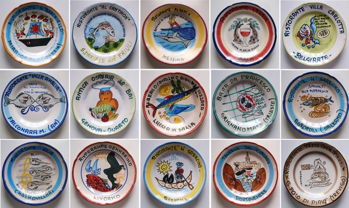 15 “Buon Ricordo” plates in Vietri ceramic