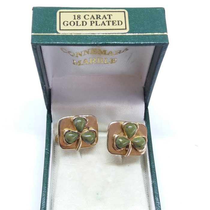 Gold Plate Irish Connemara Marble Cufflinks 