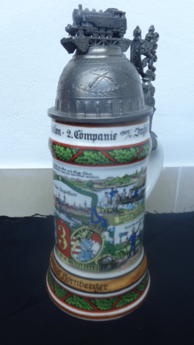 Reservist’s Tankard, around 1900, - 3rd Bavarian Pioneer Battalion, 2nd Company, Ingolstadt, Marked on the Base, Picture of King Ludwig on the Base