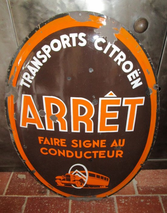 Enamelled plate  ARRET TRANSPORTS  CITROEN  1920/1930