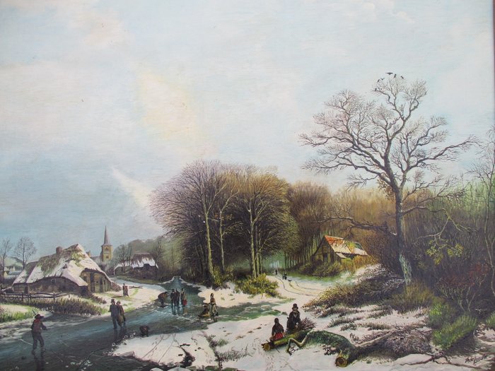 Th. de Leeuw (20e eeuw) - Winterlandschap 