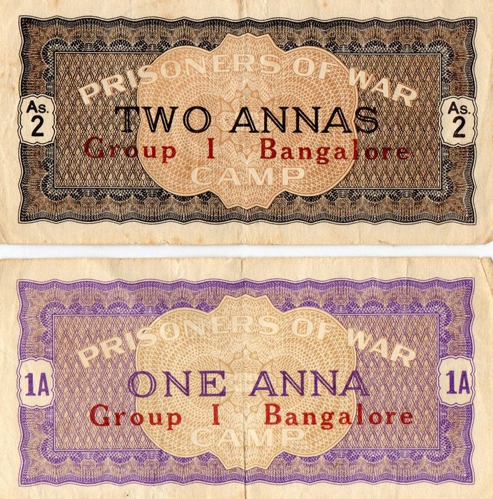 Indie, Wielka Brytania - Prisoner of War - one anna - two annas 1939-1945 - Campbell 5083 and 5084