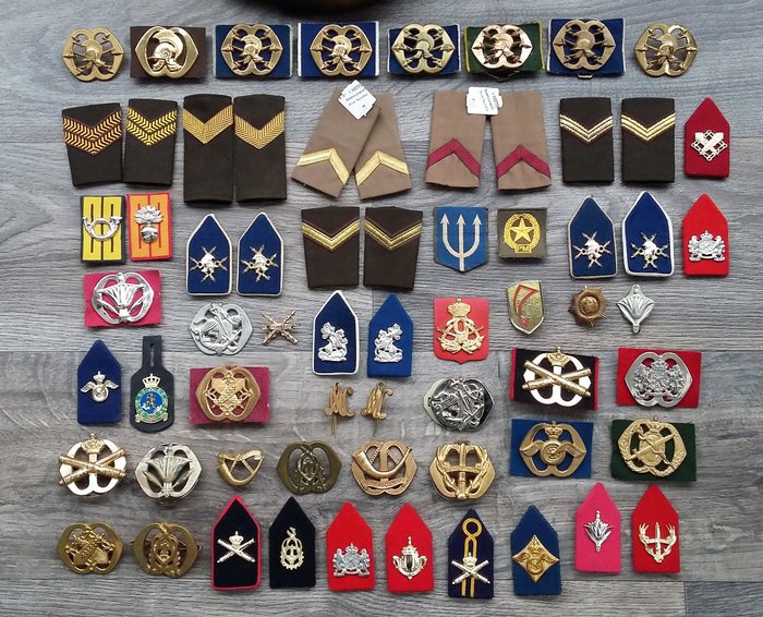 荷蘭 - 幾個 - 收集65件軍用徽章和1個貝雷帽