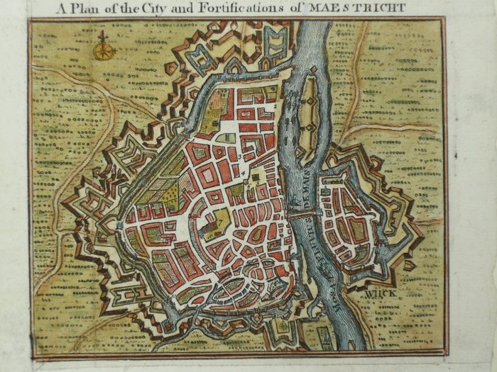 Niederlande, Stadtplan - Maastricht; John Hinton - A plan of the City and Fortifications of Maestricht - 1751-1760