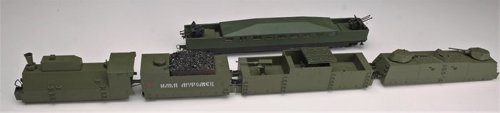 REmodel, Fleischmann, Zelfbouw H0 - pansret tog - russisk damp - 4-delt russisk pansretog med damplokomotiv - DRG
