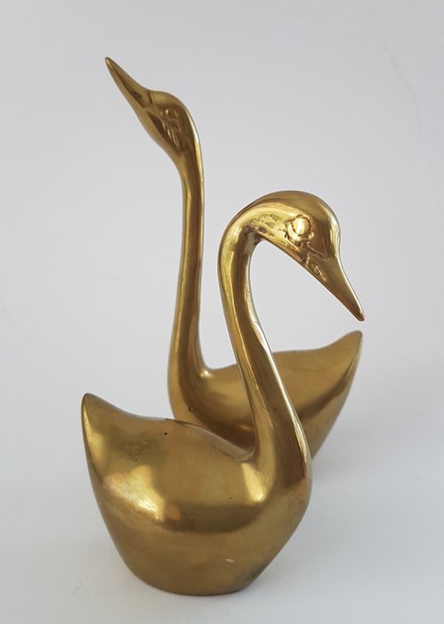 Vintage decorative copper birds (swans) (2) - Brass / yellow copper