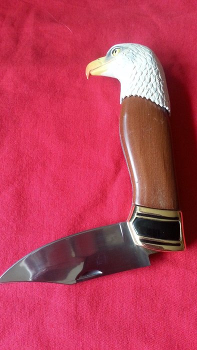 Franklin Mint - Collectors knife with Eagle Head - 24 Krt guilded, wood, stone, porcelain