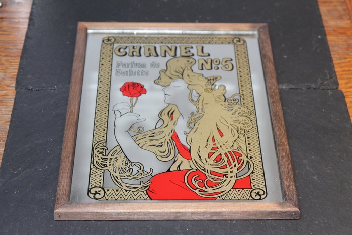 Rare - Chanel / Alphonse Mucha Mirror Picture Art - Chanel No 5 Parfum - Chanel Advertising Mirror Sign (1) - Mirror Picture